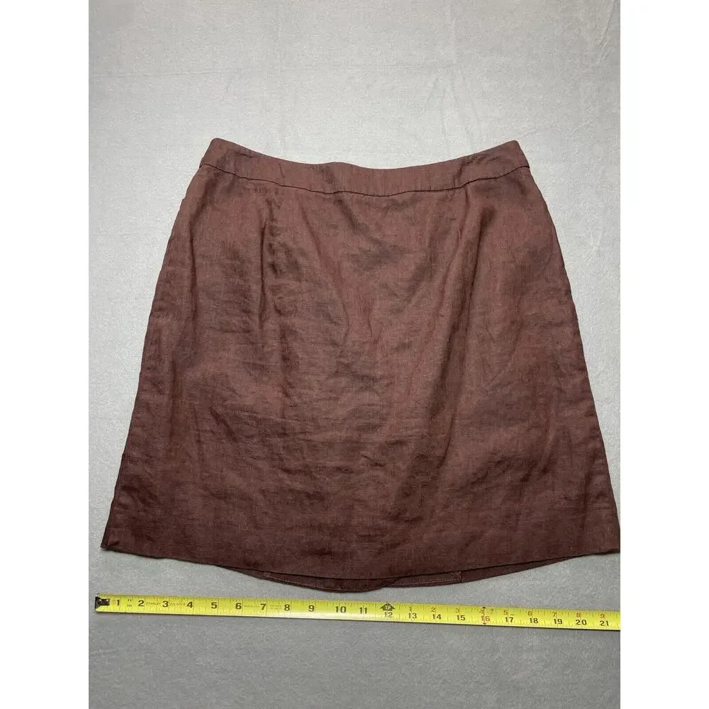 Focus 2000 Women Size 12 Brown‎ Linen Wrap Skirt Accent Buttons Lined Lagenlook